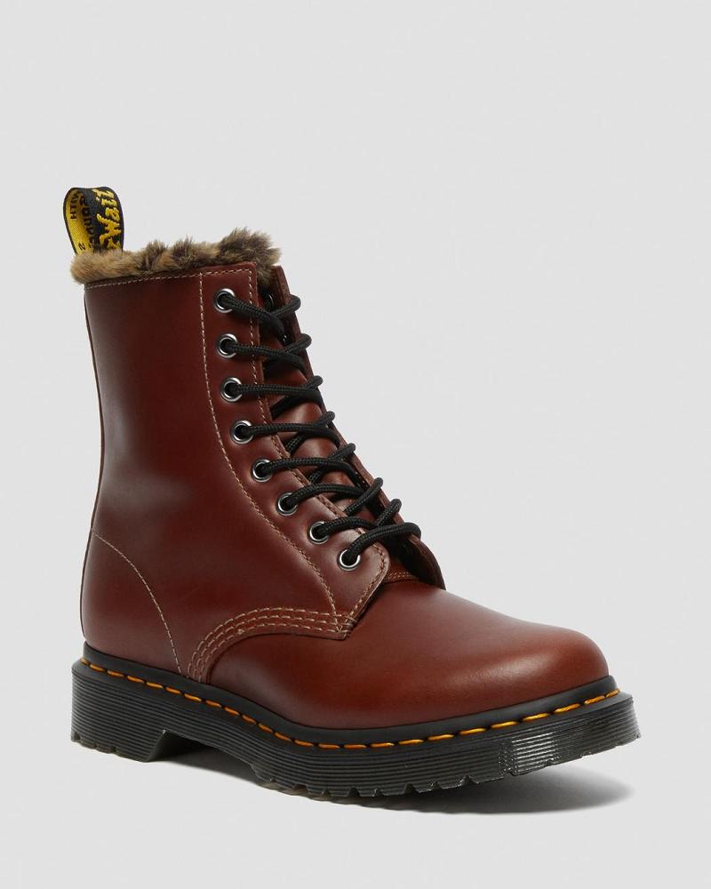 Women\'s Dr Martens 1460 Serena Faux Fur Lined Lace Up Boots Brown | AU 200XYU